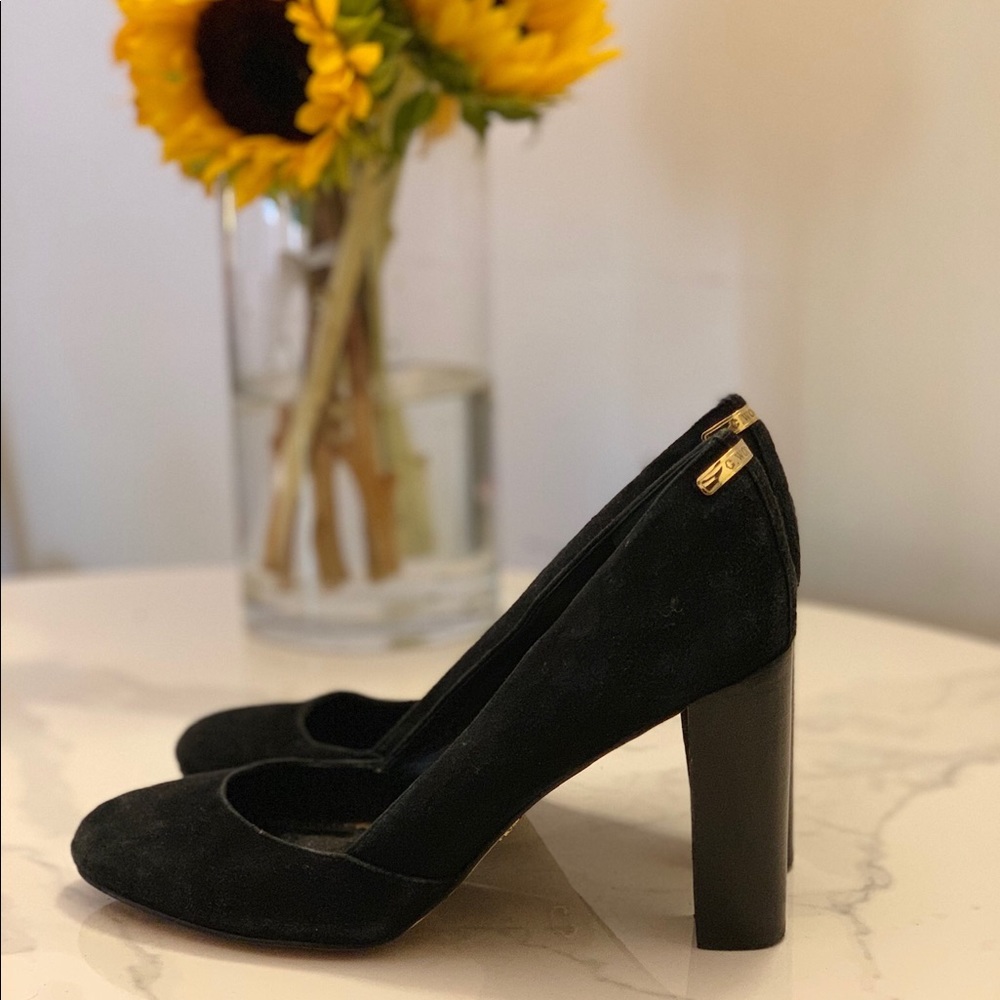 Suede Black High Block Heels